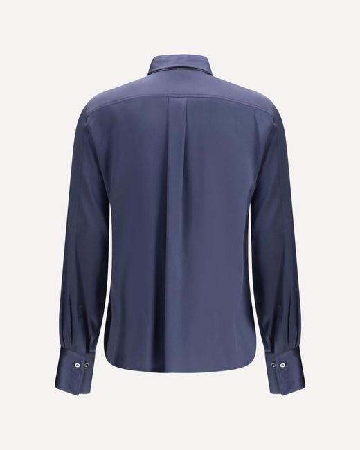 Brunello Cucinelli Blue Long-Sleeve Silk Shirt