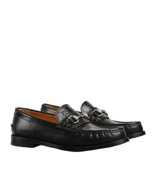 Gucci Black Gg Horsebit Slip-On Loafers for men