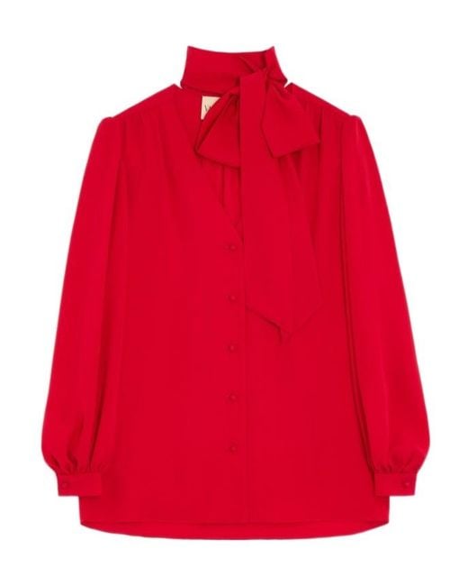 Valentino Red V-Neck Button-Up Blouse