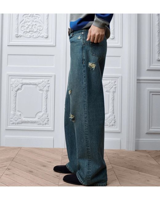 Dior Blue Homme Distressed Wide-Leg Jeans for men