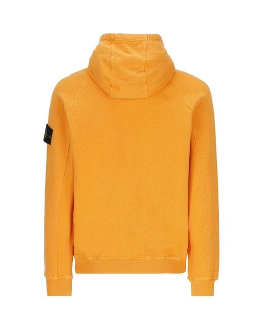 Stone Island Orange Compass-Patch Cotton Hoodie for men