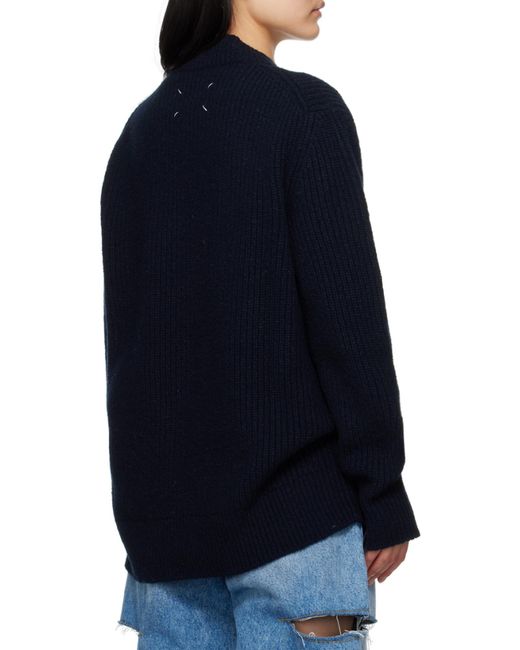 Maison Margiela Blue High-Neck Long-Sleeved Knitted Pullover for men