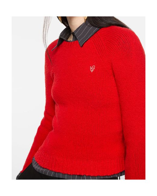 Acne Red Ribbed Knit Heart Logo Jumper
