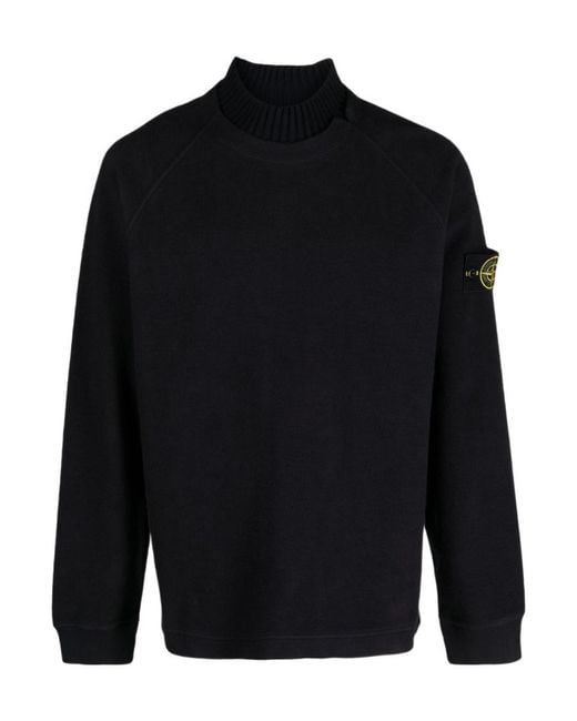 Stone Island Blue Compass-Motif Mock Neck Layered Sweatshirt for men