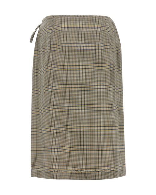 Marni Gray Checked Pleated Midi Skirt