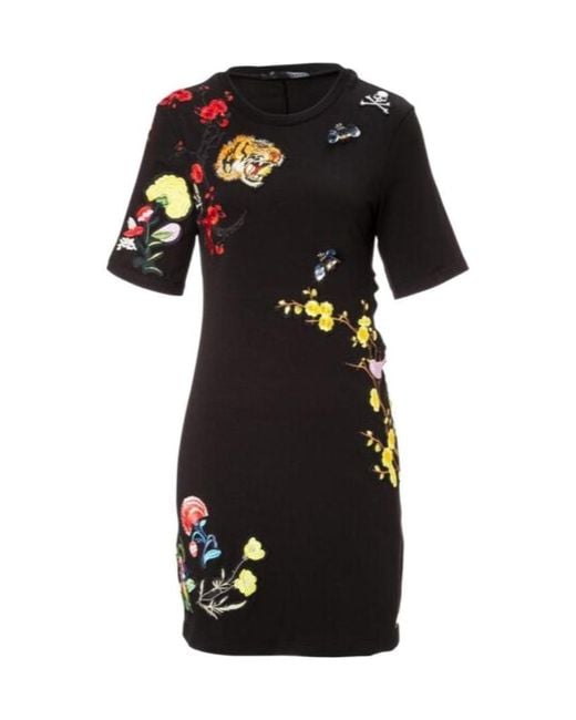 Philipp Plein Black Logo Details T-Shirt Dress