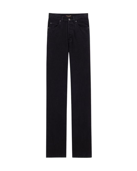 Saint Laurent Blue Logo Patch Wide-Leg Jeans