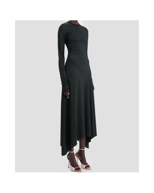 Victoria Beckham Black Asymmetric-Hem Long-Sleeved Midi Dress