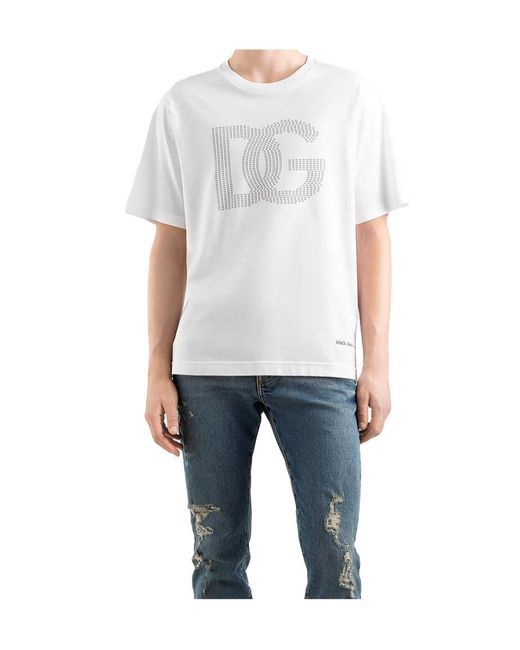 Dolce & Gabbana White Dg Logo Printed Crewneck T-Shirt for men