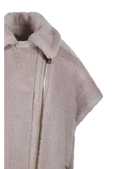 Max Mara Gray Newmanto Zip-Up Short-Sleeved Coat