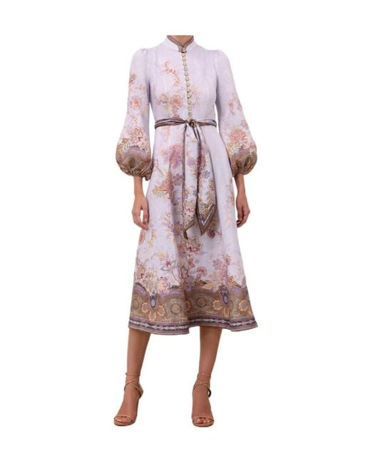Zimmermann Purple Floral Belted Shirt Dress