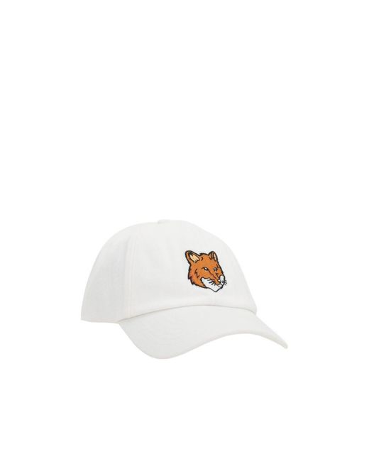Maison Kitsuné White Maison Kitsuné Logo Embroidered Baseball Cap for men