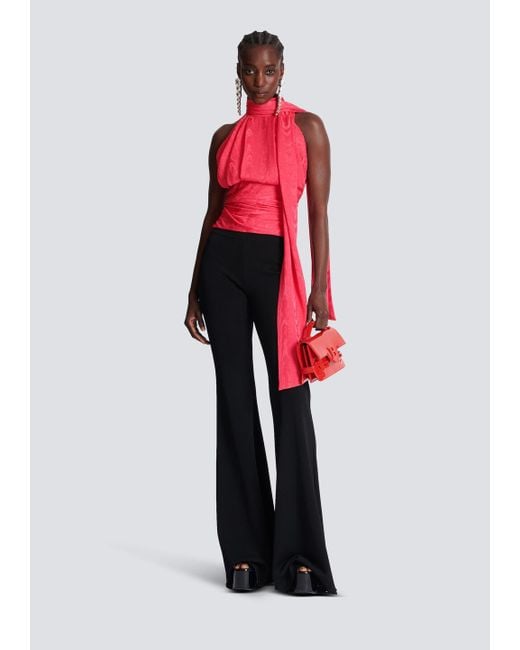 Balmain Pink Ruched Detail Halterneck Top