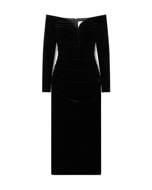 Carolina Herrera Black Ruched Velvet Midi Dress