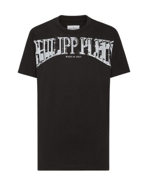 Philipp Plein Black T-Shirt With Round Neck And Short Sleeves for men