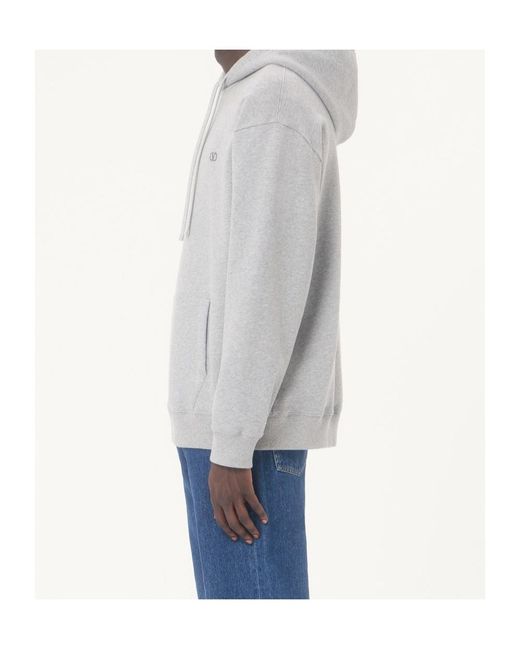 Valentino Gray Logo-Embroidered Drawstring Hoodie for men