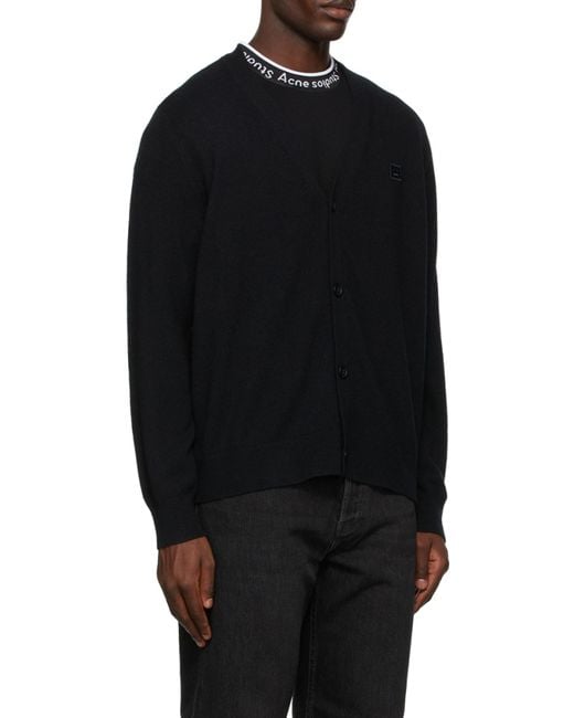Acne Black Logo Patch Knitted Cardigan for men