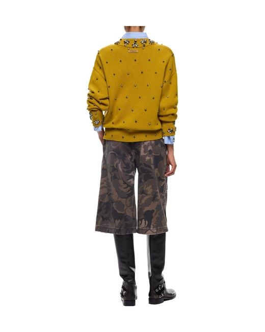 Pinko Yellow Crystal-Embellished V-Neck Sweater