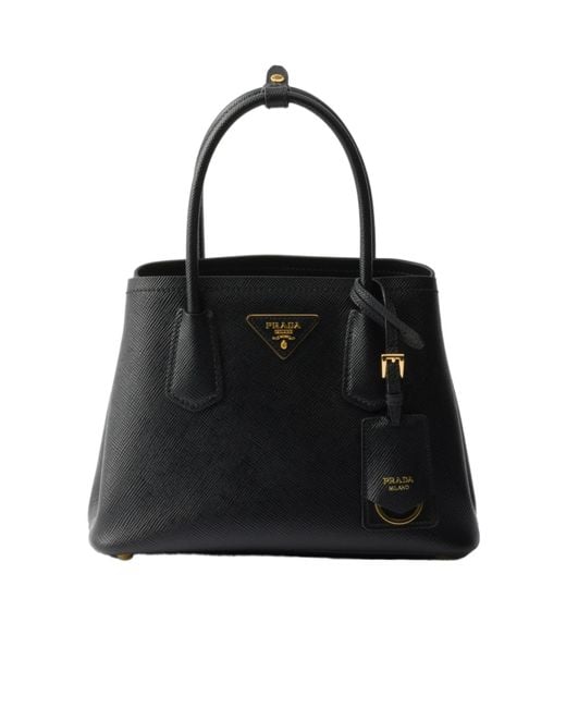 Prada Black Logo Plaque Top Handle Bag