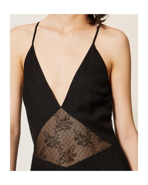 Twinset Black Long Sheer Lace Dress