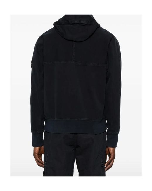 Stone Island Black Hooded Zip Sweatshirt for men