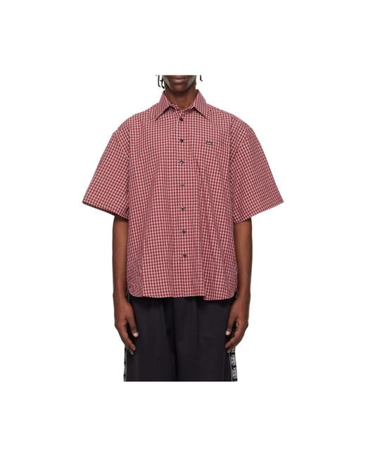 Vetements Red Logo Patch Checked Short-Sleeve Shirt for men