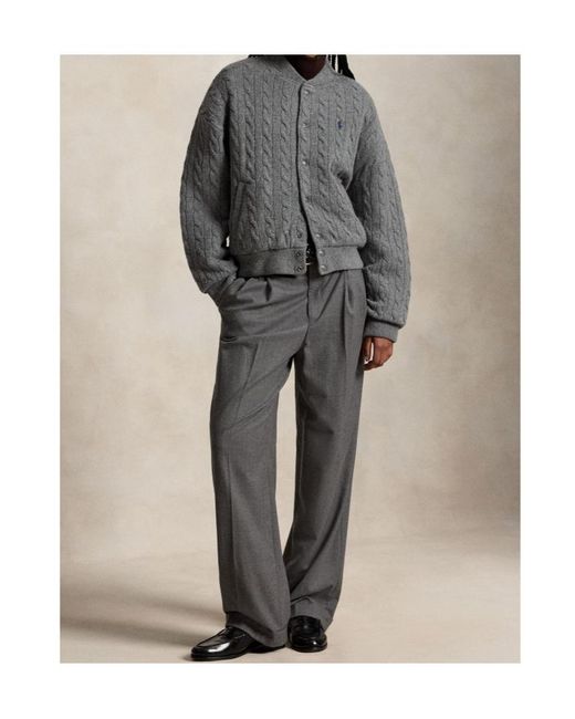 Polo Ralph Lauren Gray Cable-Knit Bomber Jacket