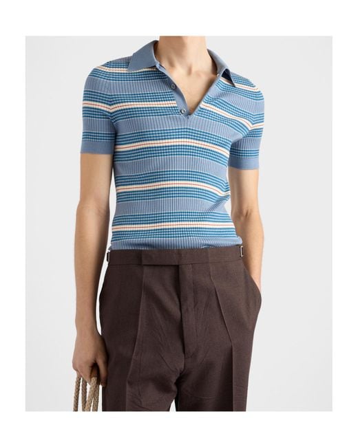 Prada Blue Striped Cotton Polo Shirt for men