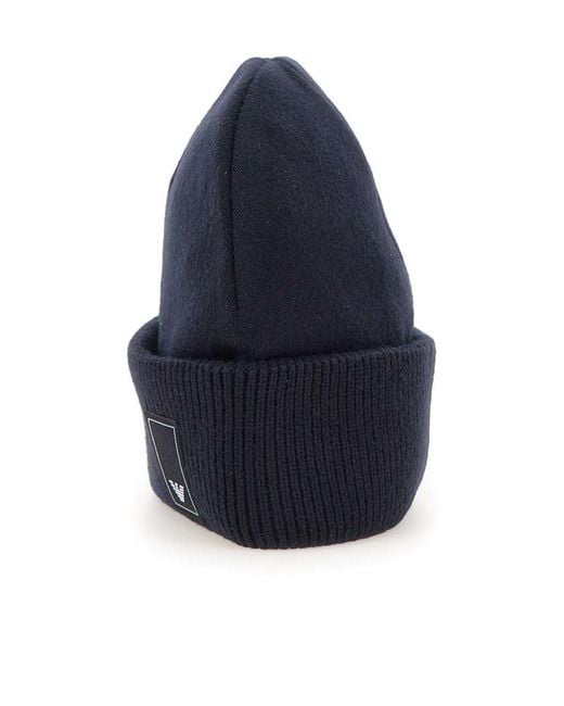 Emporio Armani Blue Logo Patch Turn-Up Brim Beanie for men