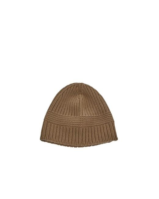 Miu Miu Brown Ribbed Logo Beanie Hat