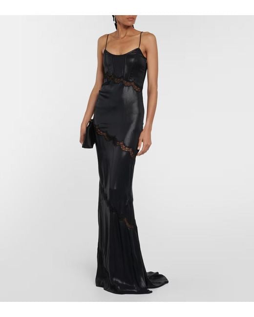 Alessandra Rich Black Lace-Embroidered Faux Leather Dress