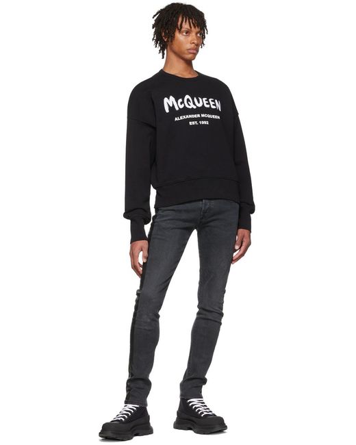 McQueen Black Graffiti Oversized Sweatshirt for men