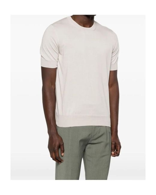 Brunello Cucinelli Pink Short Sleeved Ribbed Jumper for men