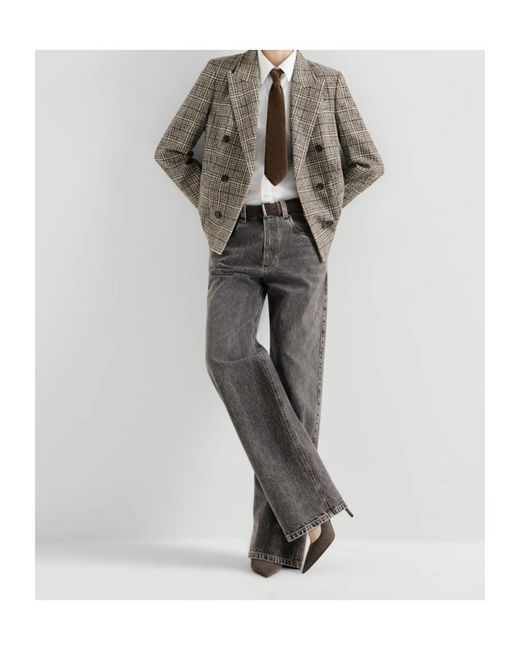 Brunello Cucinelli Gray Authentic Denim Contemporary Loose Trousers With Monili