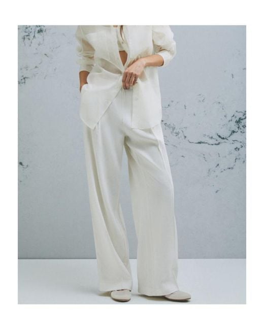 Marella White Linen-Blend Drawstring Trousers