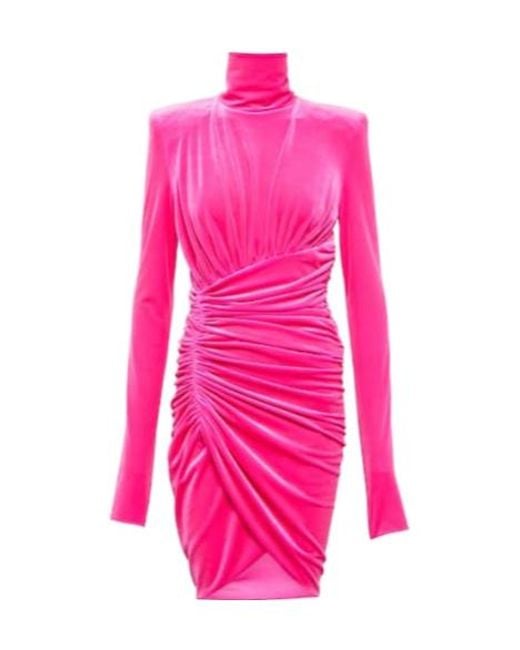 Alexandre Vauthier Pink Ruched Velvet Minidress