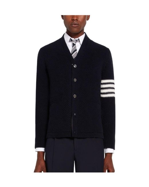 Thom Browne Black Seed Stitch Cotton 4-Bar High-Neck Cardigan for men