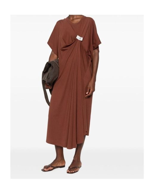 MM6 by Maison Margiela Brown Logo-Patch Midi Dress