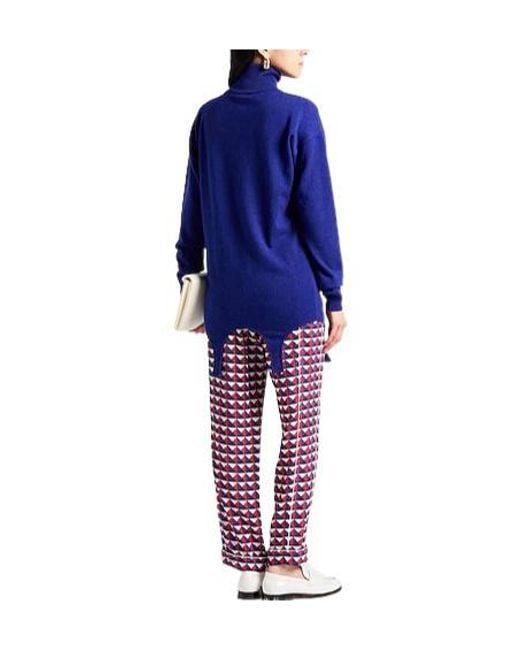Saint Laurent Blue Solid-Color Cashmere Turtleneck Knit Sweater