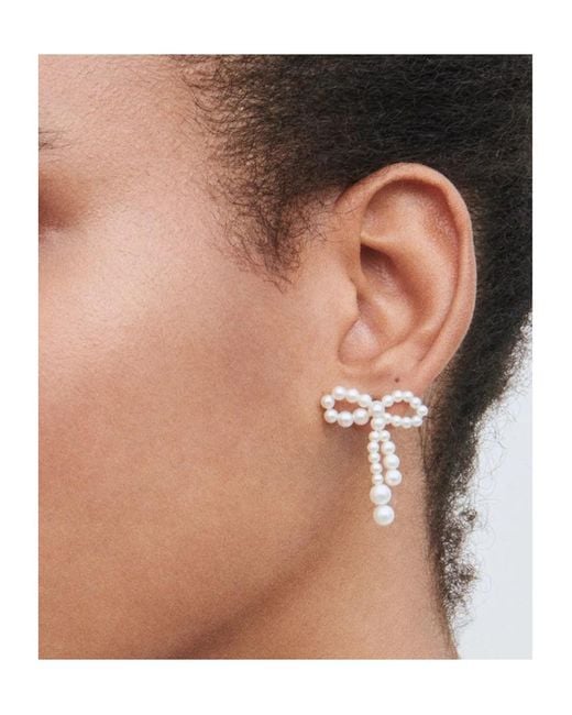 Sophie Bille Brahe White Bow-Shaped Pearl Earrings