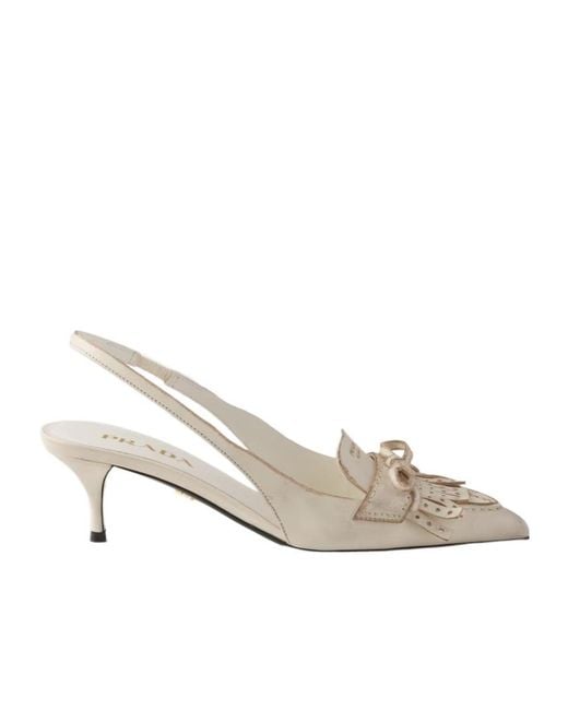 Prada White Bow Slingback Heeled Pumps