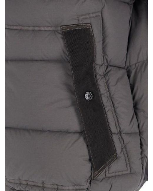 Stone Island Gray Logo Patch Hooded Puffer Jacket for men