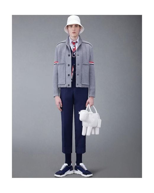 Thom Browne Blue Fine-Ribbed Shirt Jacket for men