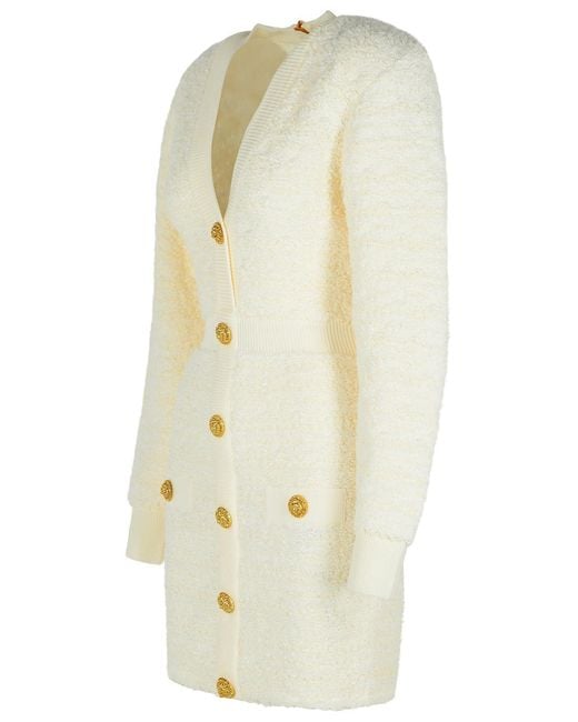 Balmain White Rear Zipped Tweed Mini Dress