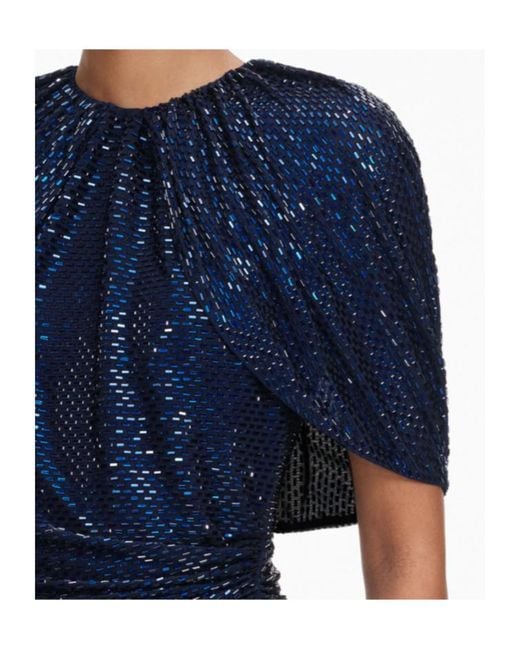 Self-Portrait Blue Cape-Sleeve Midi Dress