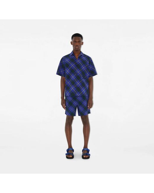 Burberry Blue Checkered Short-Sleeve Shirt for men