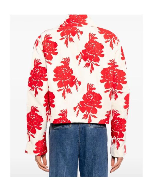 Dries Van Noten Red Long-Sleeved Printed Jacket for men