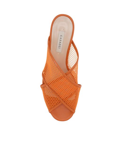 Casadei Orange Mesh Slide Sandals
