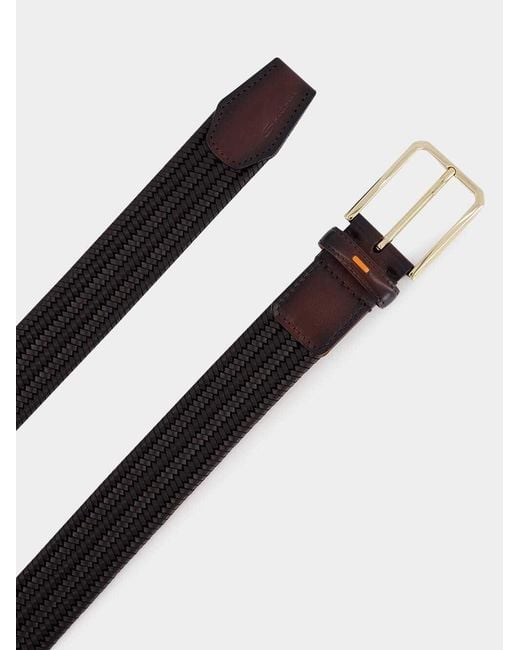 Santoni White Classic Woven Buckled Belt for men