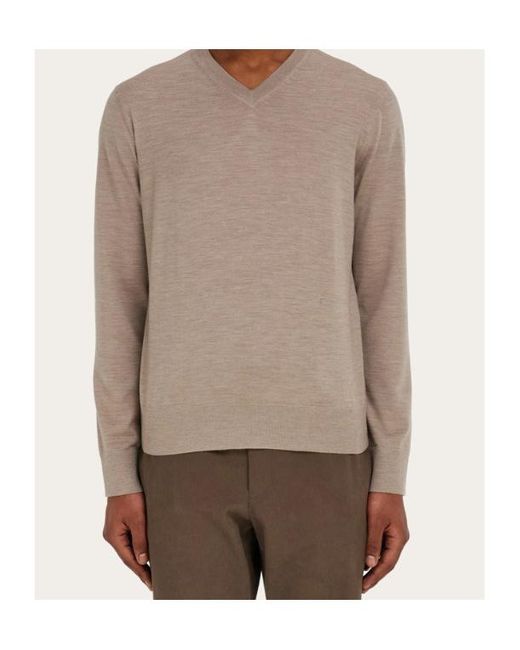 Ferragamo Gray Ferragamo V-Neck Knitted Jumper for men